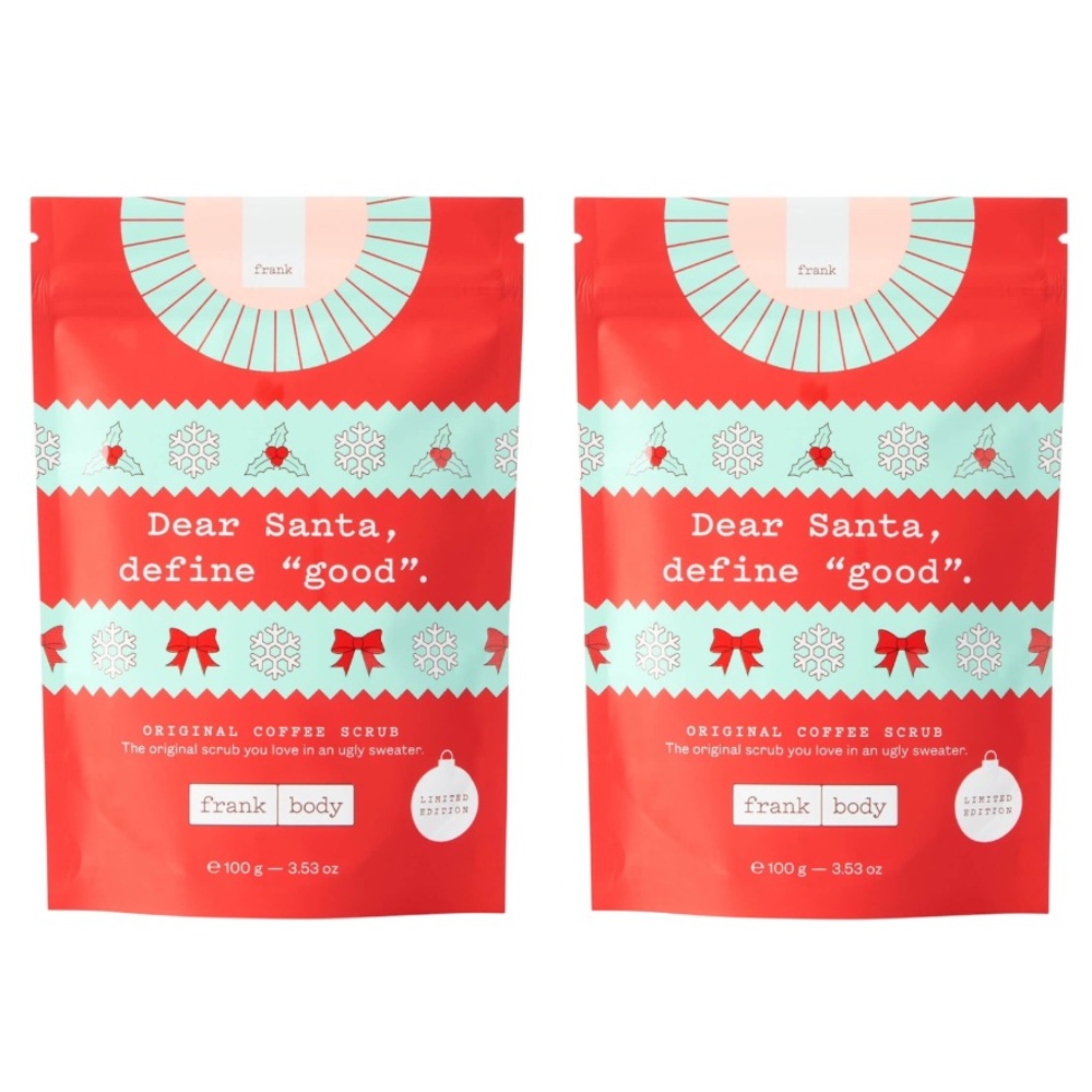 frank body Original Coffee Scrub in Limited Edition Ugly Sweater Packaging Duo